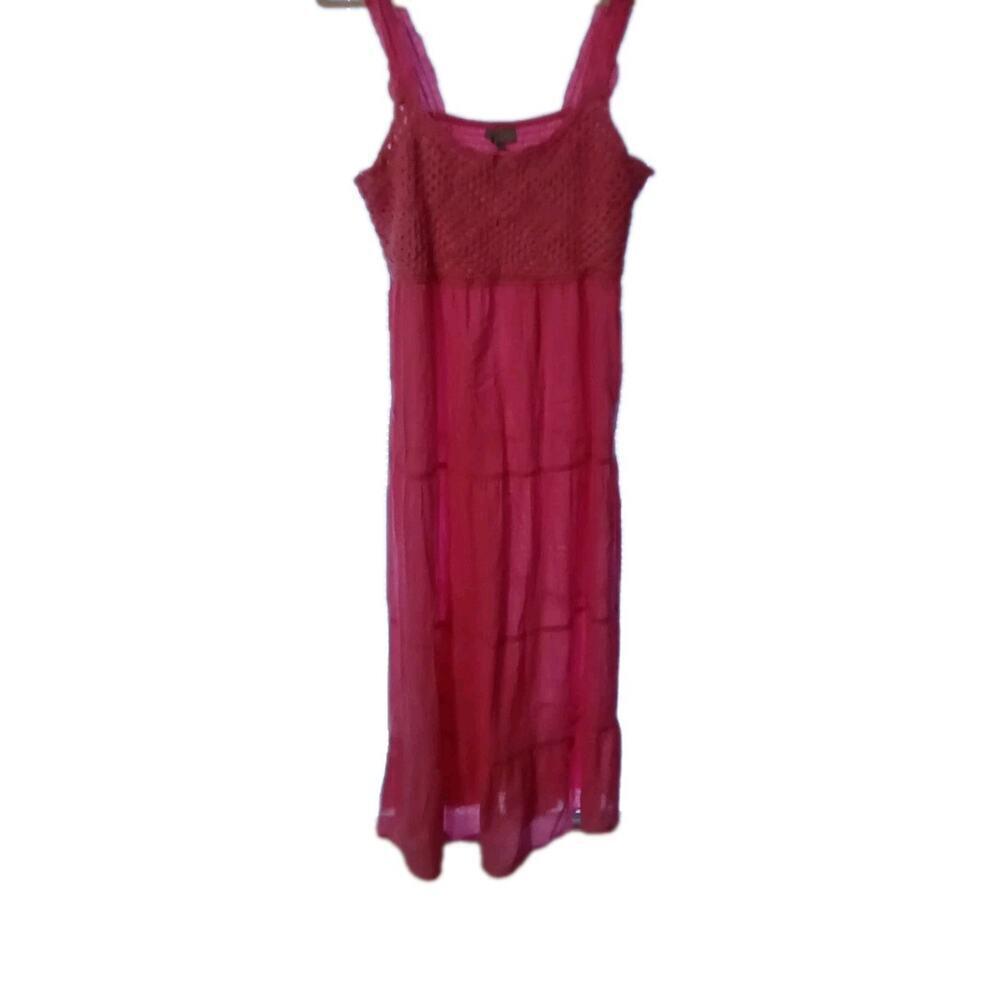 J Gee Peasant Maxi Cottage Core Sundress XL Pink Crochet A-Line boho Tiered